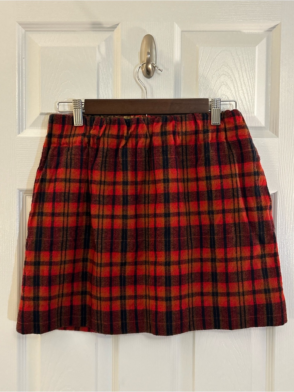 J.Crew Wool Plaid Mini Skirt Size 2 Red Brown Tartan Lined